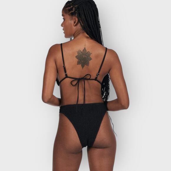 Charlie Holiday Isabella Bikini Bottom | Large | Black High Waisted Crepe - Picture 6 of 6